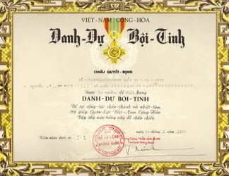 Vietnam Streitkräfte Ehrenmedaille (Erste Klasse) Zitation